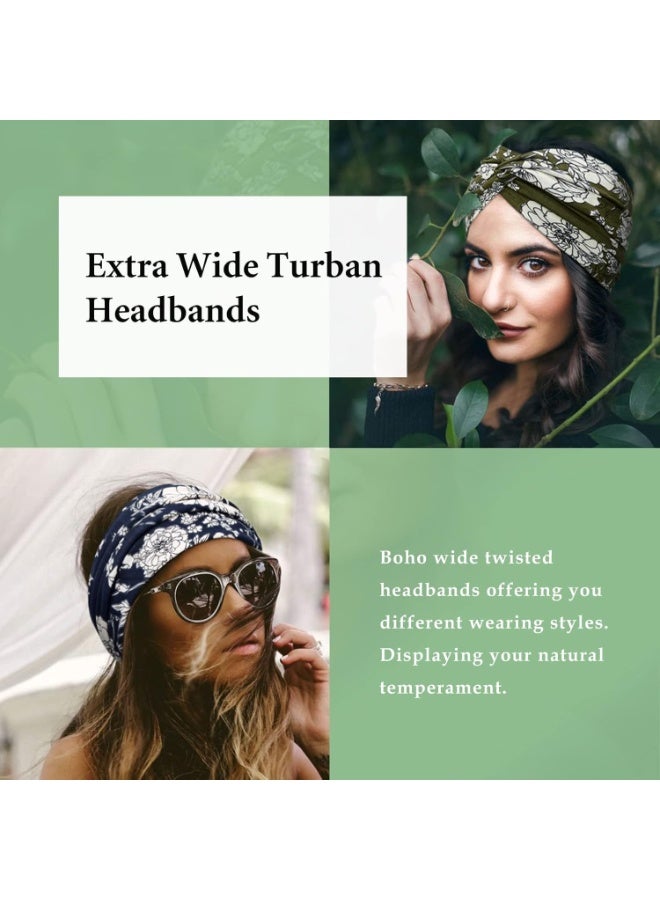 Bukela Wide Floral Turban Headbands for Women, 6Pcs Boho Twist Hair Wraps, Soft & Stretchy Non-Slip Hairbands for Workout, Yoga, Casual Wear, Elastic Hair Accessories - Image 3